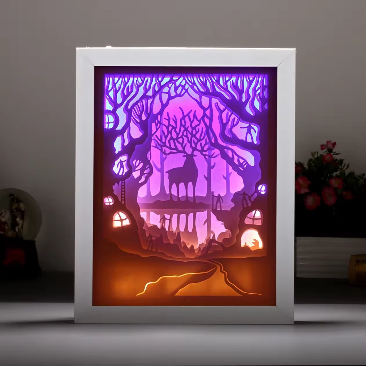 Color changing LED papercut light box