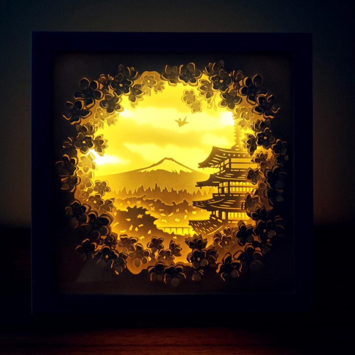 Mount Fuji landmark papercut light box
