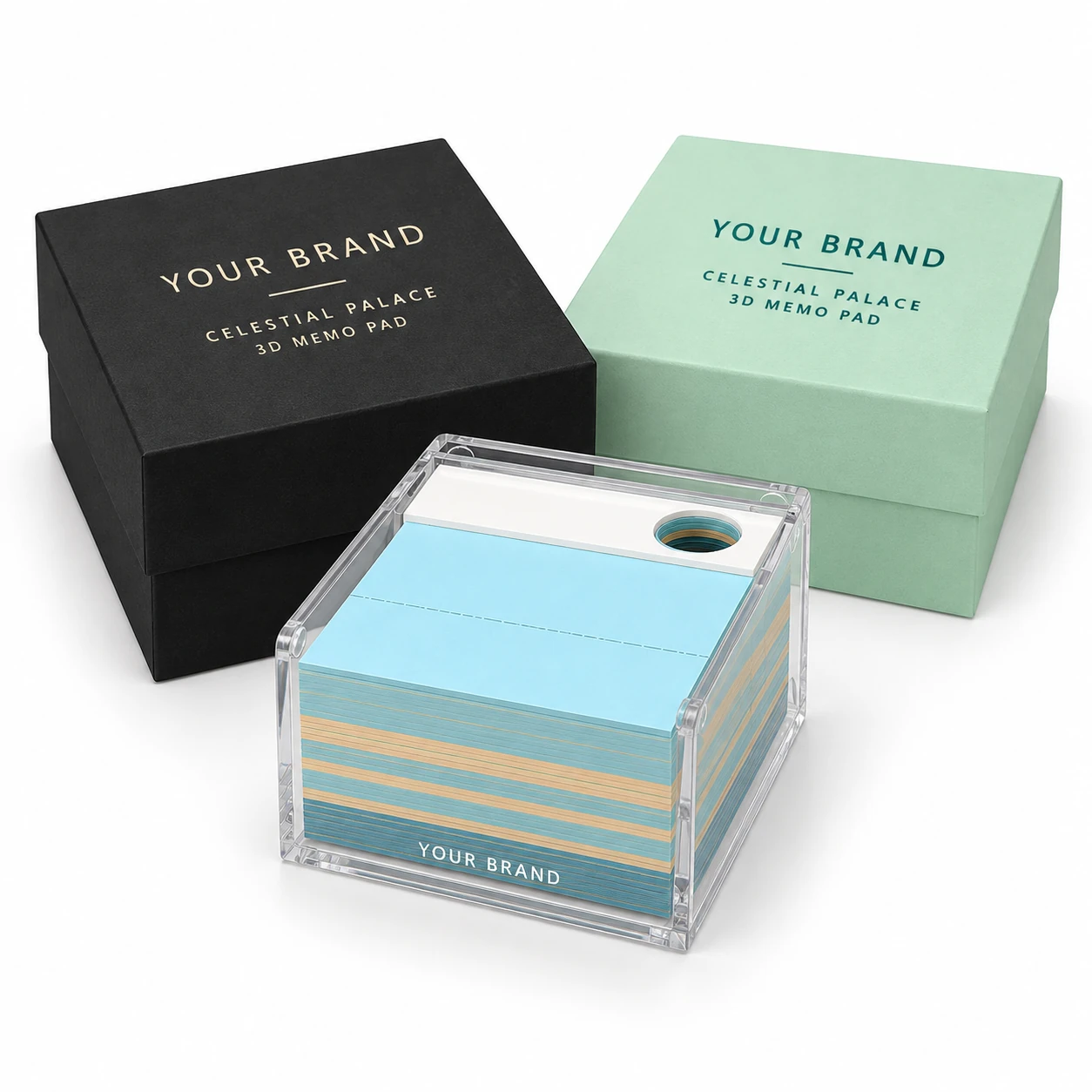 Private-label gift boxes and acrylic case with your brand printed on the lid and sleeve